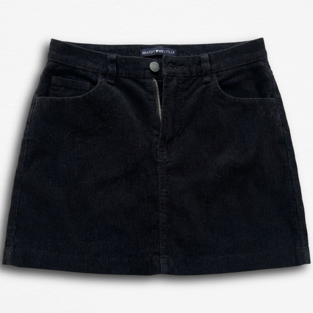 Brandy‎ Melville Black Corduroy Mini Skirt XXS XS High Waisted A-Line 24 Waist